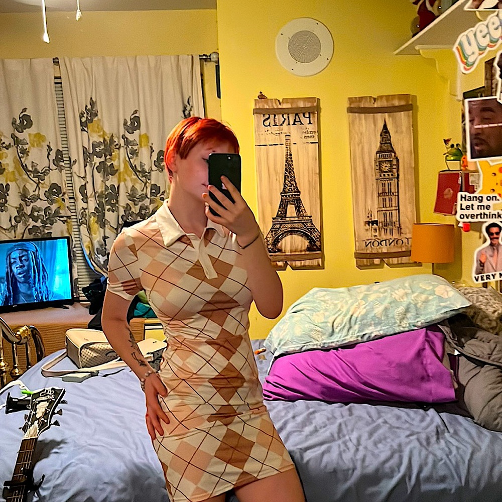 BROWN&WHITE T-SHIRT DRESS - Picture 2 of 3